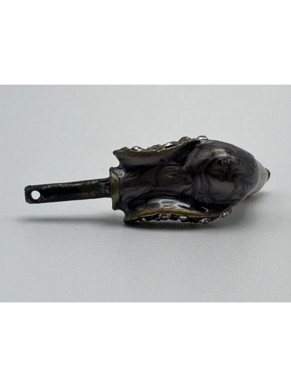 Vintage Dog Head Wine Cork Handle Rhinestones Marble Metal Swirled Design